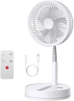 Opvouwbare Statiefventilator - Draadloze Ventilator met Afstandsbediening - 9000mAh Accu - USB-C Oplaadbaar - 4 Snelheden - Oscillatie 55° - Timer 1-4 uur - Wit — thumbnail 1