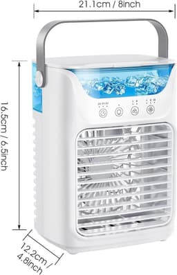 VHV - Luchtkoeler - Mini Aircooler met 700ml Watertank - Timer & 7 Kleuren Nachtlampje - Voor Bureau en Slaapkamer - Wit — thumbnail 2