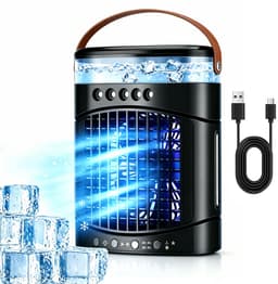 KZQ Draagbare Airco Met 3 Snelheden En 2 Miststanden - Snelle Koeling Met 600ml Watertank 2 4 6 8 Uur Timer En Led Verlichting - Mini verdampingskoeler Voor Slaapkamer Kantoor Kamperen Auto En Camper - Zwart — thumbnail 1