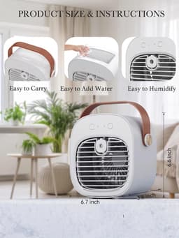 Draagbare luchtkoeler-ventilator – Oplaadbaar (4000 mAh, batterijduur van 4–16 uur); stille bureauventilator; witte persoonlijke luchtkoeler, geschikt voor gebruik in de auto, slaapkamer, op kantoor, op reis en buitenshuis. — thumbnail 5