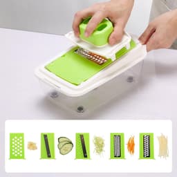 Multifunctionele Mandoline - Keukenmachine Groente - Maaltijd Voorbereiding - 19-in-1 Wisselbare Messen - 1.3 Liter Capaciteit - Groen Wit — thumbnail 3