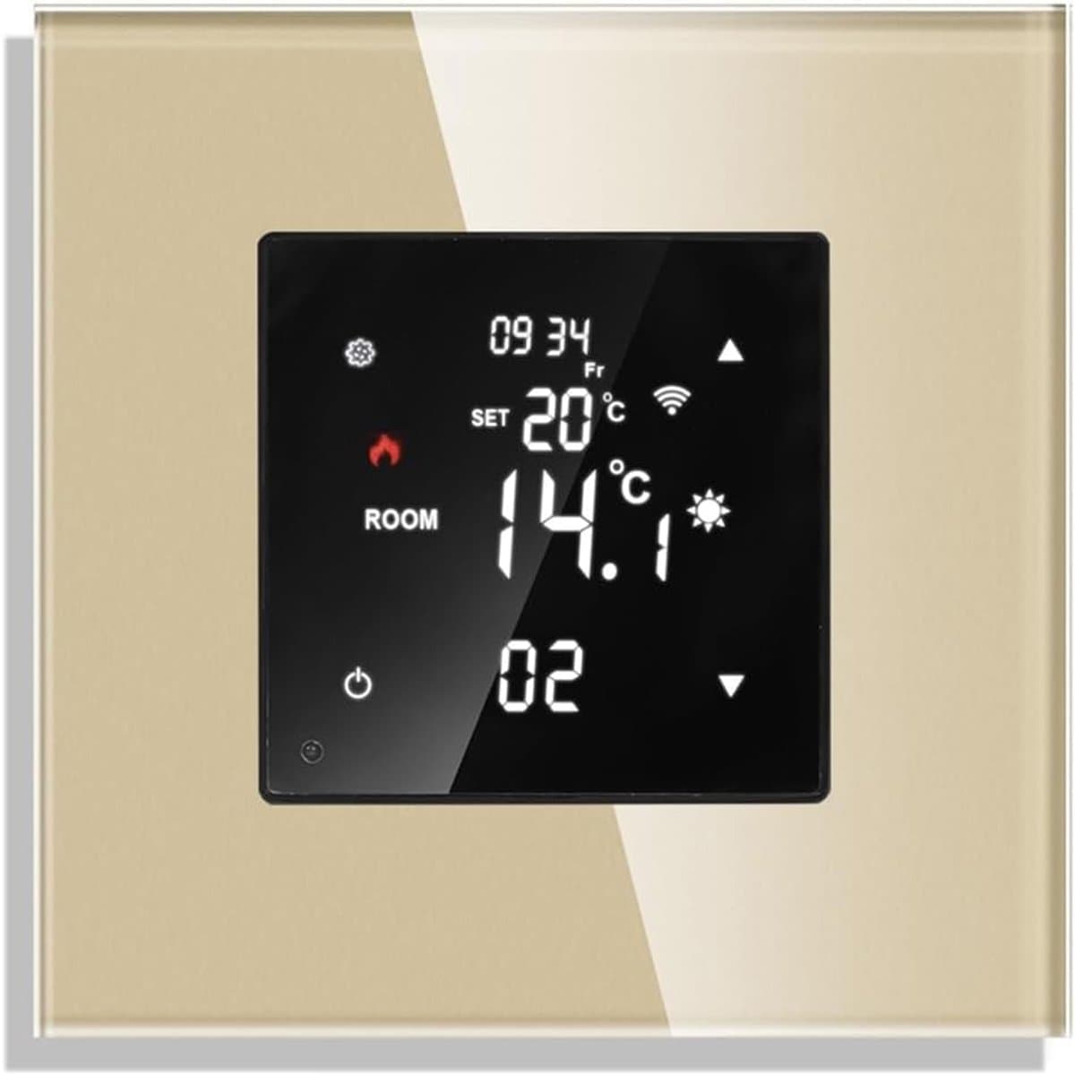 Wifi Thermostaat - Temperatuurregelaar Slimme - Energie Besparen - Telefoon Afstandsbediening - 86x86mm - Goud — afbeelding 1