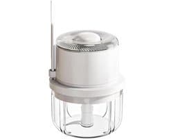 Elektrische Mini Chopper - Keukenhakker Knoflookmolen - Maaltijdvoorbereiding - Zes Precisie Messen - 13.5 cm - Wit