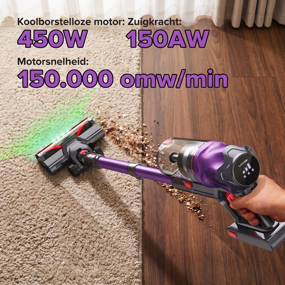 Lubluelu G20 Draadloze Steelstofzuiger 50Kpa- 5 in 1 Handstofzuiger - Zelfstaand Design - 45 Min Gebruikstijd - Verwijderbare Batterij- Anti-klit Borstel - HEPA-filter - LED-koplampen — afbeelding 1