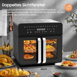 Heteluchtfriteuse Oven - Dubbele Kamer Airfryer - Gezond Koken - Dubbele Zone - 23 Liter - Zwart — thumbnail 5