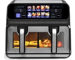 Dubbele Heteluchtfriteuse - Airfryer XXL - Gezond Koken - Twee Manden - 10 Liter - Zwart
