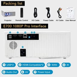 Alincoo - E700 - Beamer - Projector Beamer - Mini Meamer - 4k - Full HD 1080P - 1920x1080dpi - Automatische focus - 5G - met WiFi - 28000 Lumens - Wit — thumbnail 4