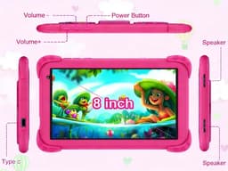 SnelShoppen - 8 Inch Kids Tablet 128GB Android 11.0 met 6GB RAM, Parental Control, 4000mAh, Bluetooth, WiFi, Onderwijs Tablet in Roze, Perfect voor Ki — thumbnail 2