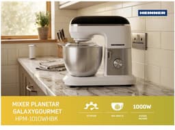 Heinner Planetaire Keukenmachine – 1000 W – RVS Mengkom 5 L – 10 Snelheden + Pulsstand – Garde, Deeghaak en Menghaak – Transparant Spatdeksel – Wit — thumbnail 3