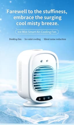 USB-C oplaadbare vernevelingsventilator, draagbare bureauventilator, 3 windsnelheden, 2 vernevelingsstanden, 150° verstelbare oscillatie, 280 ml watertank, stille mini-verdampingsventilator, geschikt voor slaapkamers,kamperen en buitenactiviteiten. — thumbnail 2