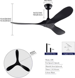 COVREO Plafondventilator 132 cm zwart, 3 bladen houtlook, zonder verlichting — thumbnail 2
