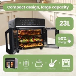 Heteluchtfriteuse – Airfryer - Airfryer Oven XXL - 23L - Dubbele Lades - 2200W - 240V - LED Touchscreen – 15 Programma’s - Kijkvenster - Zwart — thumbnail 5