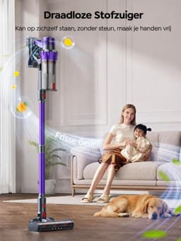 Draadloze Steelstofzuiger 55KPa - Krachtige 600W Stofzuiger - Tot 75 Min Gebruiksduur - Met Matrasborstel LED-Display en Wandlader — thumbnail 4