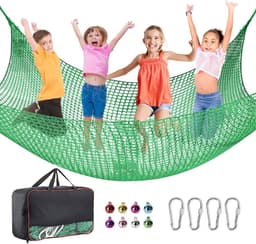 valbeschermingsnet, klimnet voor kinderen en buiten, 4 mm dik touw, gaten van 4 cm, voor valbescherming buiten, speelplaats, buiten en binnen (groen, 3 x 3) — thumbnail 1