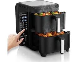 Airfryer XL - Hete Lucht Oven - Gezond Koken - Dubbele Mand - 11 Liter - Zwart