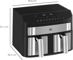 Airfryer - Airfryen - Dubbele Airfryer - 8 liter - Met timer - Instelbare temperatuur - 2400W - 10 programma's - Match Cook - Energiebesparing - 38 x 36x31 cm - Zwart — thumbnail 5