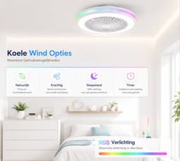 Plafondventilator met Verlichting 50 cm – Fluisterstil – Slimme RGB LED Lamp – App & Afstandsbediening – Google Home & Alexa – 6 Snelheden – Zomer & Winterstand — thumbnail 4