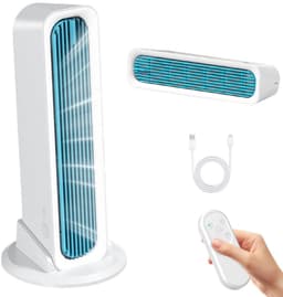 Bladloze torenventilator - Ventilator - Ventilator staand - Torenventilator - Tafelventilator - Torenventilator stil - USB oplaadbare ventilator - Ventilator klein - Blauw - ABS — thumbnail 1