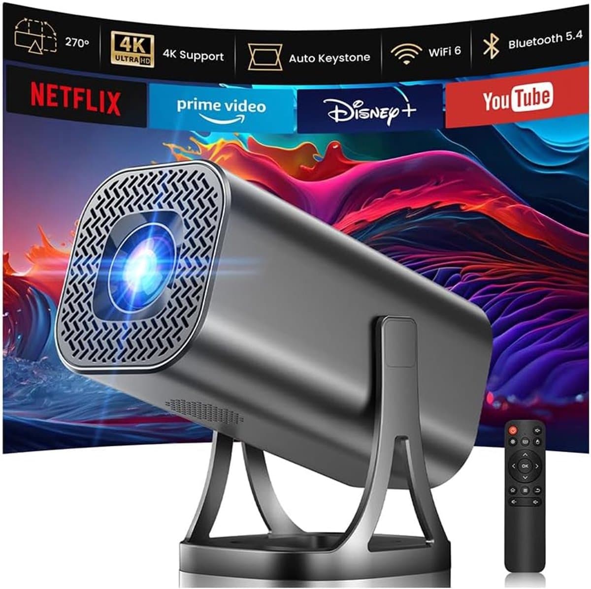 Mini Beamer - Full HD 1080P & 4K Ondersteuning - Android 12 - WiFi 6 - Bluetooth 5.4 - Draagbare Projector — afbeelding 1