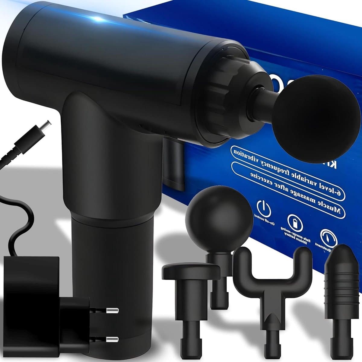 Massagepistool - Spierontspanner - Spierherstel - 6 snelheden - 16 mm diep - Zwart — afbeelding 1