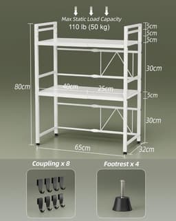 SnelShoppen - Uitbreidbaar Magnetron Rek, 3 Niveaus, Magnetron Stand voor Werkblad, Keuken Organizer, Magnetron Rek met 8 Haakjes, Wit — thumbnail 5