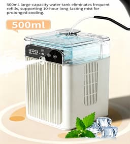 Tafel vernevelende luchtkoeler - Compacte desktop koelventilator - Stille verdampingsventilator voor thuis - Bevochtigende tafelventilator - met 10 uur slimme timer, USB voeding - Kunststof - 13,8×13,3×23,4cm - Geschikt voor slaapkamer - Wit — thumbnail 3