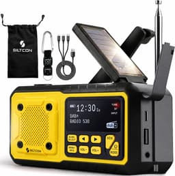 Siltcon® Noodradio Solar Opwindbaar - Solar Powerbank - 5000mAh - Radio DAB+/FM - Radio Noodpakket & Kamperen - Bluetooth + AUX - USB-A - USB-C - Zaklamp + SOS - Weeralarm - Thermometer - Compass - Incl. Oplaadkabels Telefoon & Waterdichte opberghoes — thumbnail 1