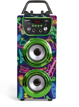 Trendix - Neon World Karaoke Speaker - Karaoke Set met 2 Draadloze Microfoons & LED Discobal — thumbnail 5