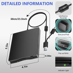 Externe Diskettestation - 35 inch FDD - Oude Bestanden Lezen - Plug and Play - USB Type C - Zwart — thumbnail 4