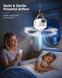 Plafondventilator - Draagbare reisventilator – Snoerloze mini-hangventilator – Stille werking met 3 snelheden – Ontwerp met magnetische haak – Ingebouwd ledlicht – Ideaal voor cruiseschepen， kamperen, tenten en auto's — thumbnail 5