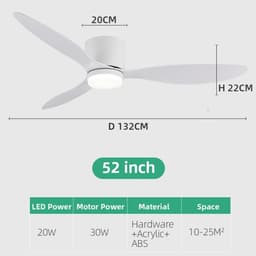 Raven Trading - Plafondventilator met LED Verlichting 132 cm – Afstandsbediening, 6 Snelheden en Zomer-/Winterfunctie – Stille Energiezuinige Ventilator met Instelbare Lichtkleur voor Woonkamer, Slaapkamer en Kantoor — thumbnail 4