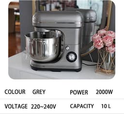 Keukenmixer - Deegmixer Standmixer - Bakken En Koken - Krachtige Koperen Motor - 10 Liter Kom - Zilver — thumbnail 5