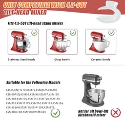 SnelShoppen - Casting Shield en Siliconen Paddle Mixer voor Keukenmachine, Plat Menghulp Geschikt voor 4.5 & 5qt KeukenAid, Hoogwaardige Aluminium Con — thumbnail 2