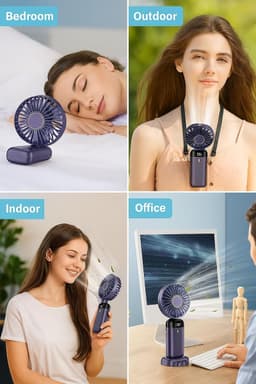 Draagbare handventilator – Verbeterde 800 mAh-ventilator met led-display – 90° inklapbaar, 5 snelheden, 3-in-1 (hand-, nek- en bureauventilator) – Compacte ventilator voor o.a. make-up(Paars) — thumbnail 2