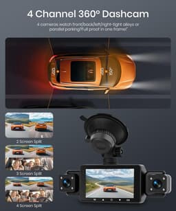 SnelShoppen - 360 Graden 4-Kanaals Dashcam Auto met Wifi Video Opname, Full HD Beeldkwaliteit, Nachtzicht, Beweging Detectie, Ideaal voor Auto en Reis — thumbnail 5