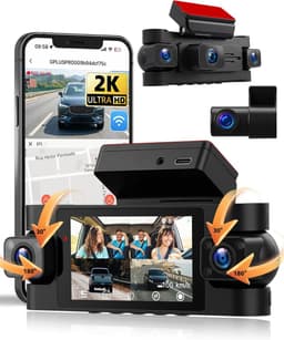 SnelShoppen - SIXWIN 2K Dashcam Auto met 3 Inch Display, 360° Rondom Zicht, 3 x 1080p Camera's, Wifi, Nachtzicht, G-sensor, App-bediening, 24/7 Parkee — thumbnail 1