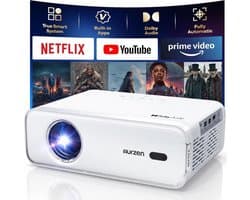 SnelShoppen - Videoprojector 4K Mini Beamer, Full HD 1080p, Draagbaar, Auto Focus/Keystone, WiFi, Bluetooth, HDR10, Officieel Netflix, Perfect voor Fe