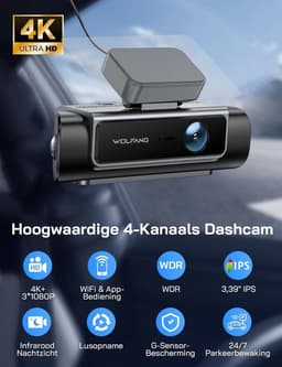 Dashcam voor auto - Zwart - 3,39 inch IPS scherm - 4-kanaals met nachtzicht en app-bediening - Voor personenauto's — thumbnail 2