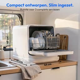 Mini Vaatwasser voor 3 Couverts – Zonder Vaste Wateraansluiting – 6 Programma’s – Ventilatiedroging – Wit — thumbnail 2