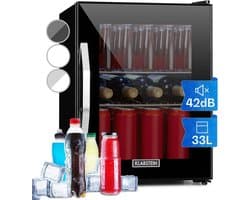 Mini Koelkast 33 Liter, Drankkoelkast met Glazen Deur, Fluisterstil, LED-verlichting, Instelbaar 0-10°C, Zwart