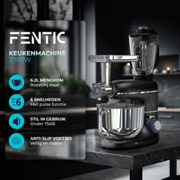 SnelShoppen - Keukenmachine 2000W - Keukenrobot Foodprocessor met 6,2L Mengkom - Inclusief Vleesmolen, Blender en Accessoires - Zwart — thumbnail 4