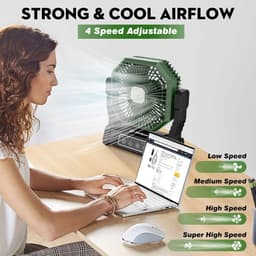 Campingventilator met LED Verlichting – Oplaadbare Tafelventilator – 10000mAh Accu – Afstandsbediening & 4 Snelheden — thumbnail 4