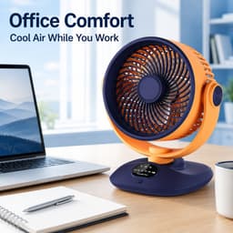 Tafelventilator - USB Oplaadbare Ventilator - Circulatieventilator - Oscillerende Ventilator - Ventilator Met LED Display - Draadloze Ventilator - Stille Ventilator - Blauw Oranje — thumbnail 3