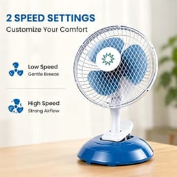 House Of Atelier - Tafelventilator - Draagbare Ventilator - Stille Werking - 2 Snelheden - Blauwe Bladen - Wit/Blauw — thumbnail 2