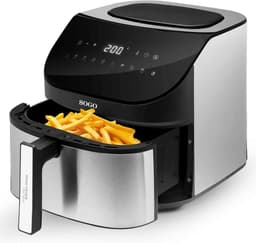 Heteluchtfriteuse - Airfryer Frituurpan - Gezond Koken - Grote Capaciteit - 8 Liter - Zwart Zilver — thumbnail 2