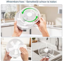GELLDG Tafelventilator - Draagbare USB Ventilator met 3 Windsnelheden - Verstelbare Hoek & LED-Licht - Geschikt voor Bureau en Camping - 173x177x86mm - Plastic - Inclusief Telefoonhouder en Oplaadkabel — thumbnail 5