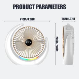 Oplaadbare bureaumventilator - USB tafelventilator met RGB licht - Stille kleine bureauventilator - 3 snelheden tafelventilator - RGB looplicht, bedraad en draadloos gebruik - Kunststof - 20×5×21cm - Geschikt voor kantoor en thuis - Zwart — thumbnail 2