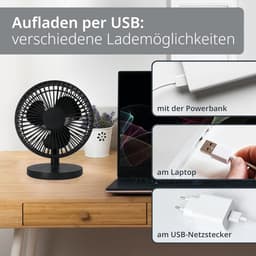 Tafelventilator Stil USB Oplaadbaar Draadloos 3 Snelheden Verstelbare Kantelkop Tot 7,5 Uur Accuduur Zwart — thumbnail 5