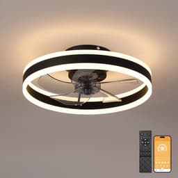 LED-plafondventilator met verlichting- platte plafondventilator met verlichting- 6 snelheden en omkeerbare windrichting voor alle seizoenen- dimbare LED- 40 cm -zwart — thumbnail 1