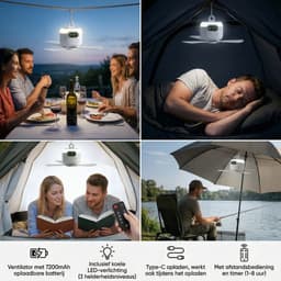 Rosnek Oplaadbare Plafondventilator met Lamp - 8000mAh Campingventilator - Draadloze Tentventilator met Onafhankelijk Nachtlampje & Afstandsbediening - Plafondlampen met ventilator Ø 27cm - Wit — thumbnail 5